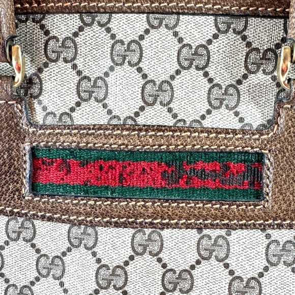 80's GUCCI Canvas Brown Leather GG Web Ophidia Boston Doctor Bag Made in Italy - Picture 11 of 17